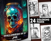24 Vintage Halloween In A Jar Coloring Pages, Vintage Halloween Coloring Book for Adults, Instant Download Grayscale Printable PDF Coloring