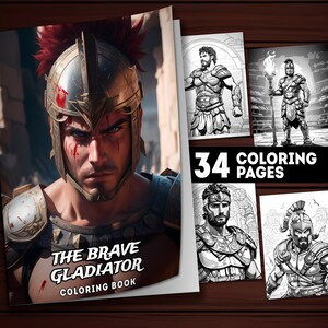 34 Brave Gladiator Coloring Pages, Fierce Gladiator Coloring Book for Adults and Kids Grayscale Coloring, Instant Download, Printable PDF
