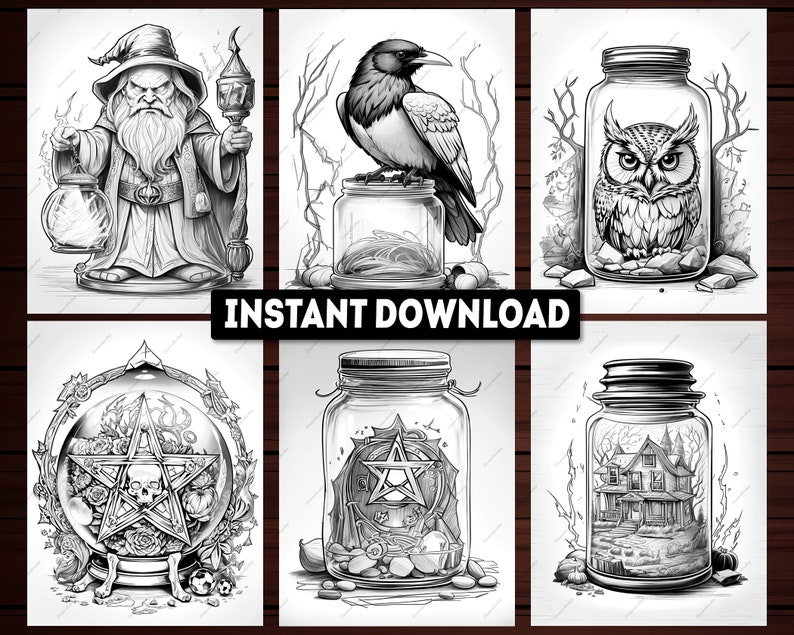 24 Vintage Halloween in A Jar Coloring Pages, Vintage Halloween