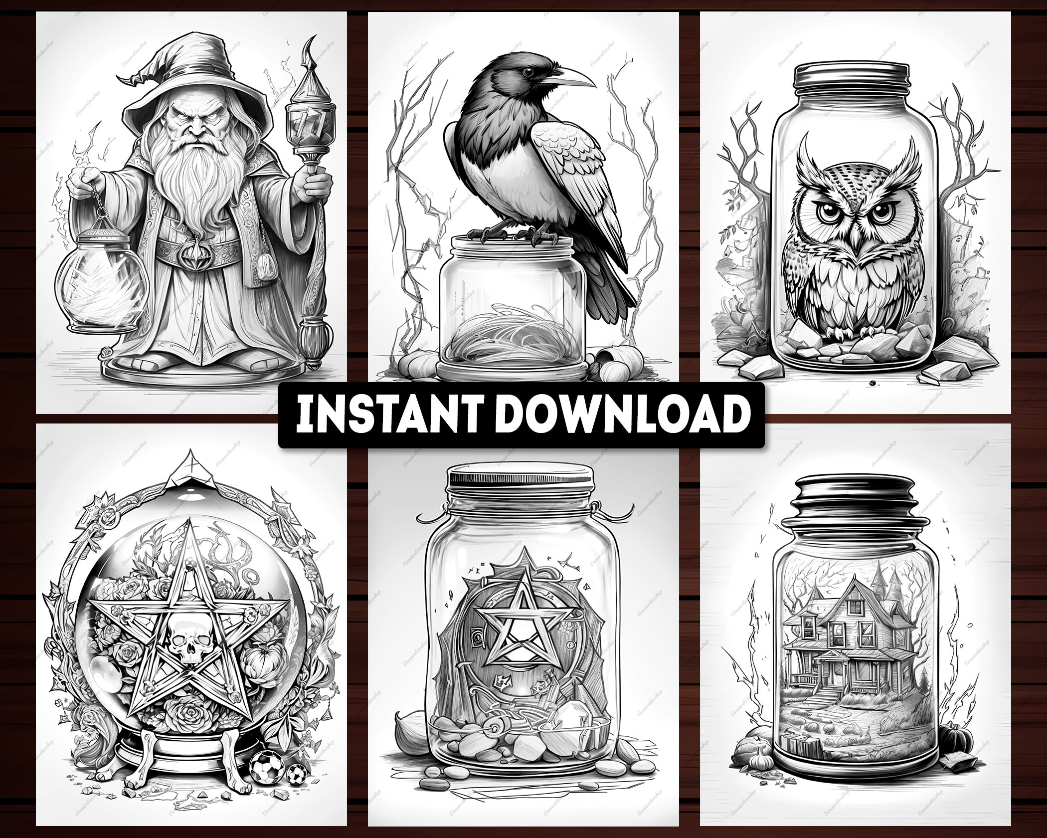 24 Vintage Halloween in A Jar Coloring Pages, Vintage Halloween