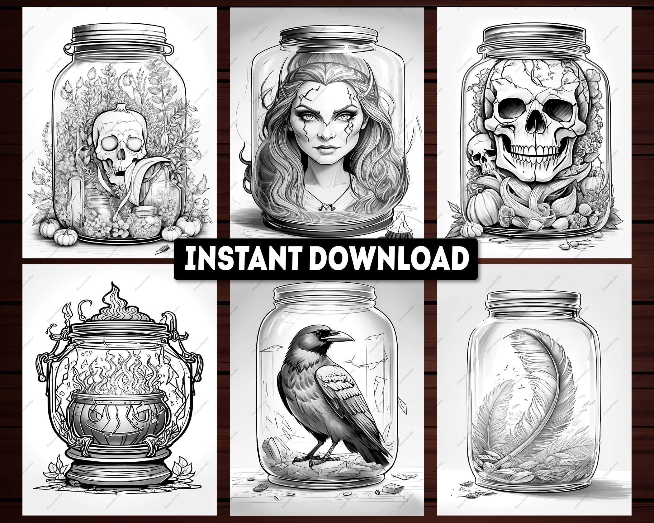 24 Vintage Halloween in A Jar Coloring Pages, Vintage Halloween ...