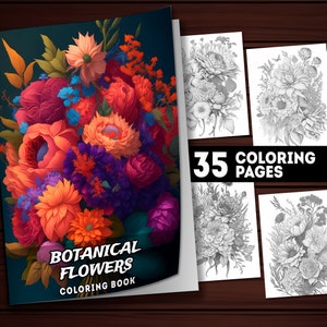 35 páginas para colorear florecientes imprimibles, libro para colorear, adultos + niños, coloración en escala de grises, descarga instantánea, tamaño A4 y carta estadounidense, PDF