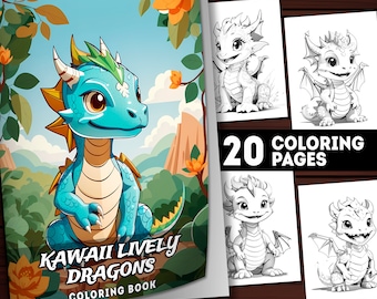 20 Kawaii Lively Dragon Coloring Pages, Playful Dragon Coloring Book, Adults and Kids, Instant Download Printable PDF Coloring, Baby Dragon