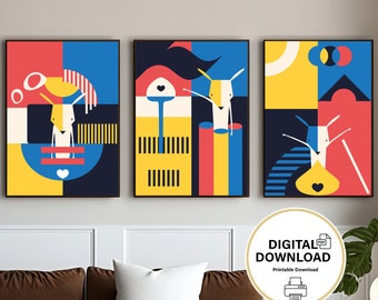 Printable Wall Art | Creative Illustration | Digital Print | Poster Design | Downloadable | Home Decor | Instant download | Set of 3 posters