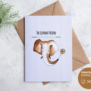 Digitale Karte | Druckbare Postkarte | Süßer Elefant Sofort Download | Kaffee Gemälde | Ursprüngliche Designs | Kreative Illustration