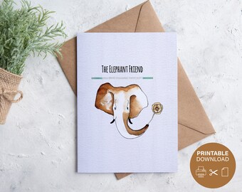 Digital Card | Printable Postcard | Cute Elephant Instant Download | Coffee Painting | Original Designs | Creative illustration