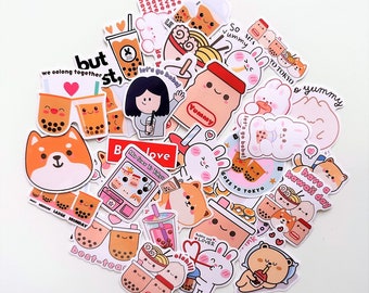 Kawaii Aufkleber Stickers Set Shiba Inu Dog Hund Foodie Boba Bubble Milk Tea Ramen Dumpling Stationary Scrapbook