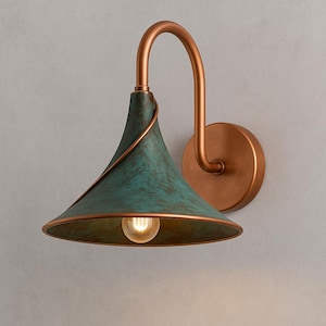 Patina Verdigris Wall Sconce, Rustic Copper Light Fixture, Outdoor Sconces Lamp, Oxidized Wall Light