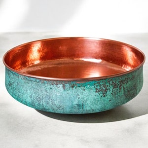 Rundes Kupferwaschbecken mit grüner Patina, oxidiertes marokkanisches Kupferwaschbecken, gehämmertes Kupferwaschbecken für rustikales und modernes Dekor