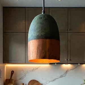 Oxidized Copper Pendant Light, Copper Farmhouse Pendant Lamp, Green Patina Hanging Lamps for Kitchen Island Ceiling Light, Art Deco Lamp image 1