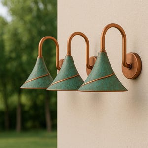 Set Of 3 Patina Verdigris Wall Sconce, Rustic Copper Light Fixture, Outdoor Sconces Lamp, Oxidized Wall Light