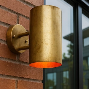 Goudkoperen wandkandelaar, Scandinavische wandlamp, cilindrische wandlamp, geoxideerde binnen- en buitenkandelaar voor je interieur