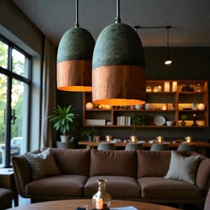 Oxidized Copper Pendant Light, Copper Farmhouse Pendant Lamp, Green Patina Hanging Lamps for Kitchen Island Ceiling Light, Art Deco Lamp image 4