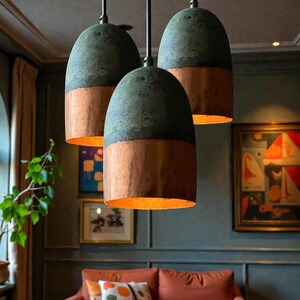 Oxidized Copper Pendant Light, Copper Farmhouse Pendant Lamp, Green Patina Hanging Lamps for Kitchen Island Ceiling Light, Art Deco Lamp image 5