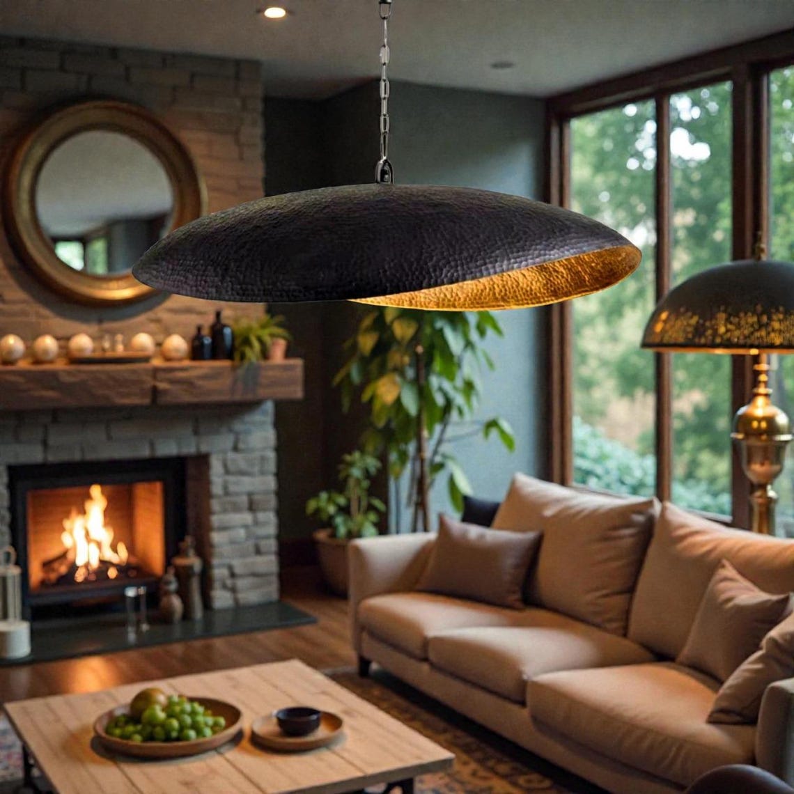 Black Brass Leaf Pendant Light, Lotus Hanging Lamp, Bohemian Ceiling ...