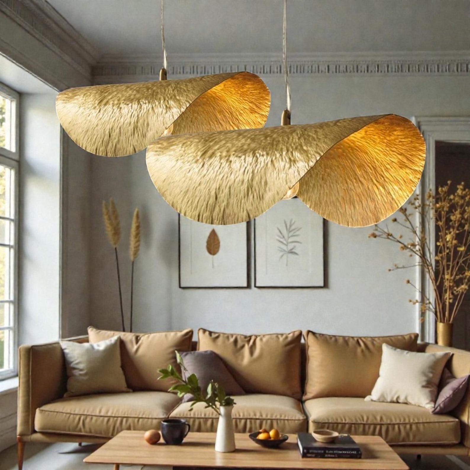 Brass Leaf Pendant Light, Lotus Hanging Lamp, Bohemian Ceiling Light ...