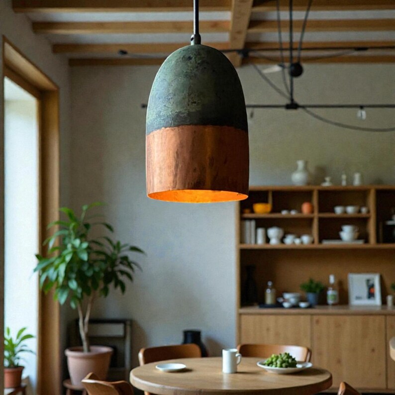 Oxidized Copper Pendant Light, Copper Farmhouse Pendant Lamp, Green Patina Hanging Lamps for Kitchen Island Ceiling Light, Art Deco Lamp image 7