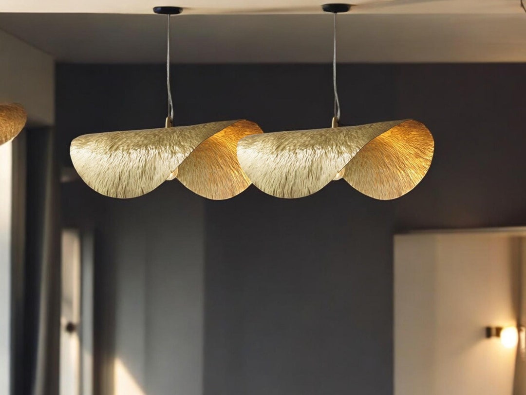 Set of 2 Brass Leaf Pendant Light, Lotus Hanging Lamp, Bohemian Ceiling ...