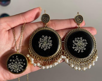 Black and Real Dried Flower Jewellery set | Beautiful Jewellery Set | Preserved Flower Traditional Jewellery Sets | Best Gift For Girls |