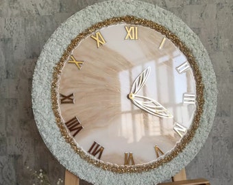 New And Handmade White with Firepit Stone Clock | Personalized Wall Watch | Best Wedding Gift | Resin Wall Watch | Gift For Your Special