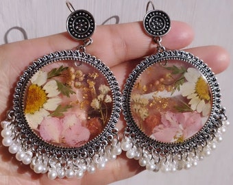 Dried Flowers Earrings | Oxidized Silver Bezel Jhumkay | Dried Flower Earrings | Perfect Partywear Earrings | Best Jhumka |Resin Jewellery |