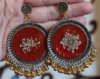 Red Flower Resin Jhumkay  | Perfect Wedding Wear Earrings | Resin Accessories | Fashionable Earrings | Earrings Sets | Traditional Wear |