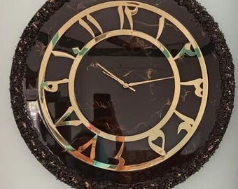 Horloge murale en résine brune | Montre murale | Montre murale marron personnalisée en résine | Meilleur cadeau pour votre partenaire | Horloge en pierre | Meilleur cadeau de mariage |