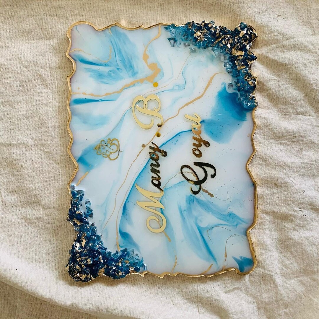 Blue and White Name Plate Personalized Name Plate Square Etsy