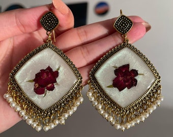 Real Dried Flower Earring | Perfect Wedding Wear Earrings | Resin Flowers Earrings | Gift For Special One | Handmade Earrings | Jhumka |