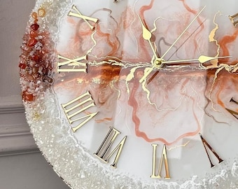 Resin Art Wall Clock | Modern Home Décor Items | Orange And White Resin Wall Watch | Best Gift For Anniversary | Housewarming Gift | Clock |