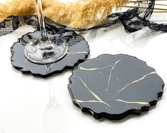 Black and Golden Line Resin Coaster | Unique Resin Coaster | New and Handmade Resin Coaster | Best and Unique Gift | Black Morden Coasters