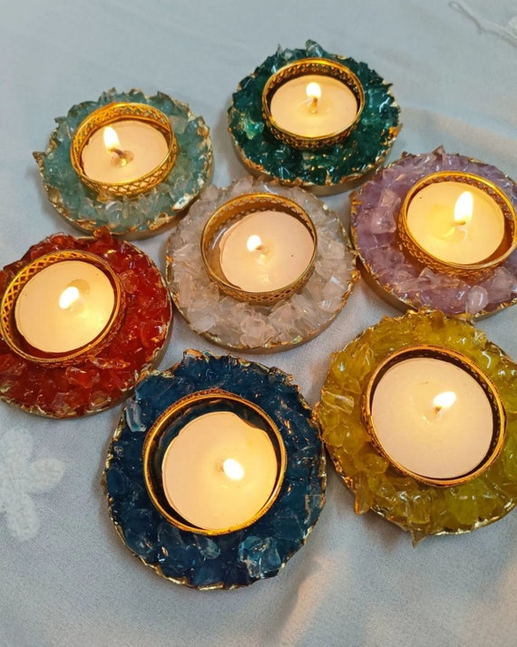 Handmade White & Gold Resin Tea Light Candle Holder for Diwali and Special  Occasions 