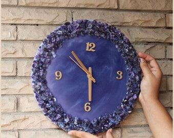 Montre mauve en résine | Montre en résine et cristal | Montre personnalisée en cristal violet standard en résine | Meilleure horloge murale | Beaux objets de décoration murale |