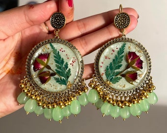 Colorful Bits With Real Dried Flowers Traditional Earrings | Perfect Wedding Wear Earrings | Best Valientes Gift | Floral Jhumkay Sets |