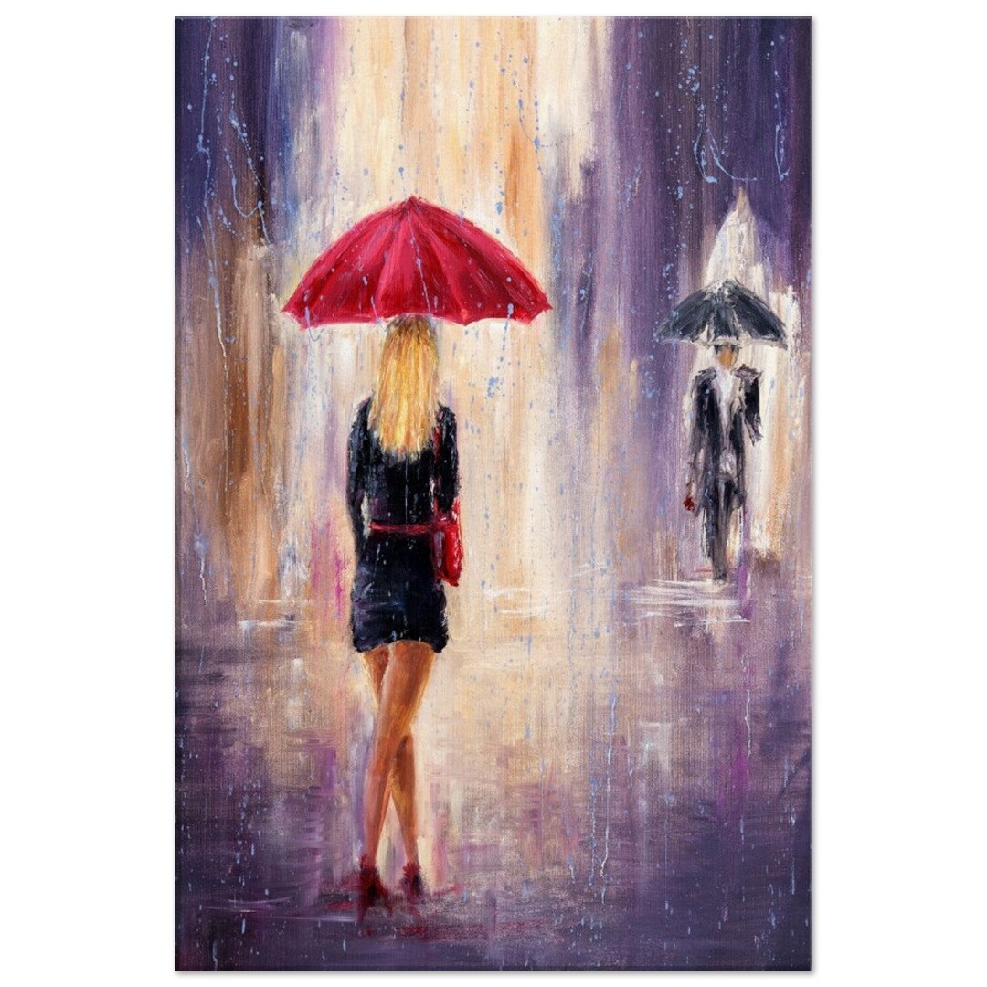 Raining Red Umbrella Wall Art Canvas Etsy