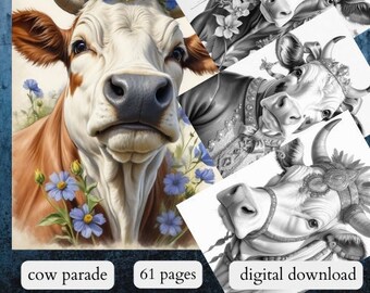 61 cow parade / Printable Adult Kids Coloring Pages / Download Grayscale/ Grayscale Coloring Pages / printable Grayscale/ cute animals