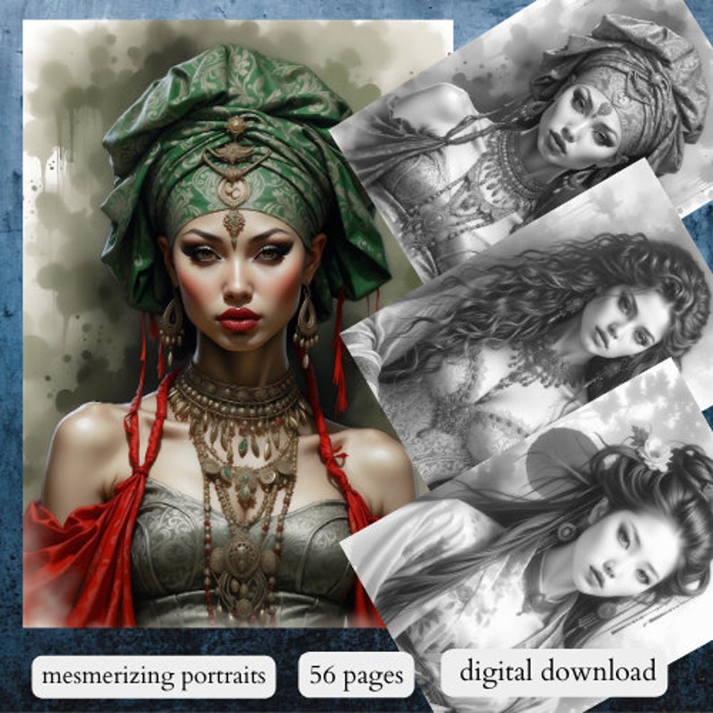 51 betoverende portretten/afdrukbare volwassen kleurplaten/download grijswaarden/grijswaarden kleurplaten/afdrukbare grijswaarden/gothic image 5