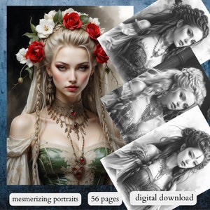 51 betoverende portretten/afdrukbare volwassen kleurplaten/download grijswaarden/grijswaarden kleurplaten/afdrukbare grijswaarden/gothic image 4