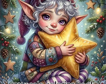 Een kleurboek met kerstkabouters in grijstinten | 65 printbare kerstkleurplaten | Leuke fantasiekabouters | Digitale download