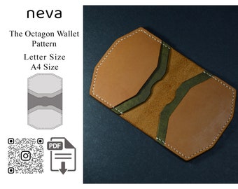 Octagon Leather Wallet PDF Pattern, Cardholder Template (A4/Letter)
