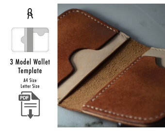 3 Model Leather Wallet Template, Cardholder Pattern (PDF)