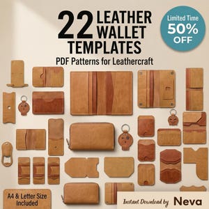 Lot de 22 modèles en cuir, modèle de portefeuille en cuir, modèle de porte-cartes, modèle de portefeuille compact, modèle de portefeuille mince, modèle de cuir Pdf