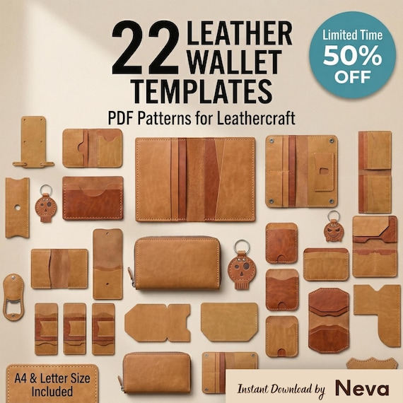 Bundle of 22 Leather Patterns,Leather Wallet Template, Cardholder Template, Compact Wallet Pattern, Slim Wallet Pattern, Leather Pattern Pdf