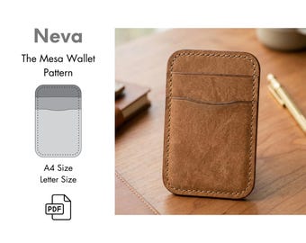 Minimalist Leather Card Holder Pattern, 2 Pocket Wallet PDF Template (A4 Letter Size)