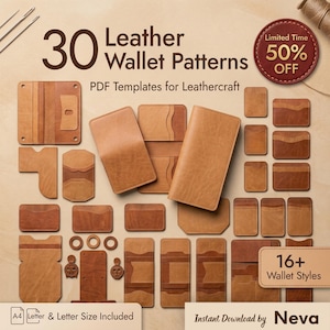 30 leren portemonnee-pdf-patronen, compacte en slanke portemonneesjabloon (digitale download)