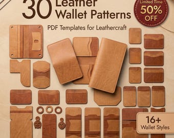 30 Leather Wallet PDF Patterns, Compact & Slim Wallet Template (Digital Download)
