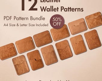 12 Leather Wallet Patterns Bundle, PDF Templates, A4 and Letter Size