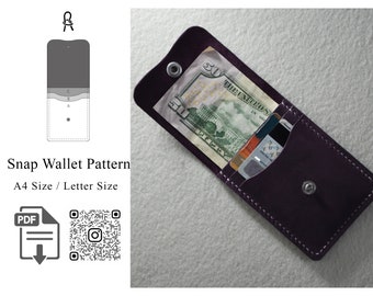 Leather Snap Wallet PDF Pattern, Cardholder Template (A4/Letter Size)