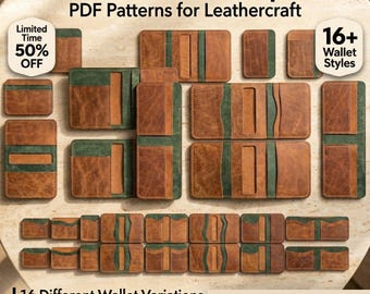 Set of 8 beginner pack leather wallet pattern, leather wallet patterns, cardholder template, compact wallet pattern, slim wallet pattern,