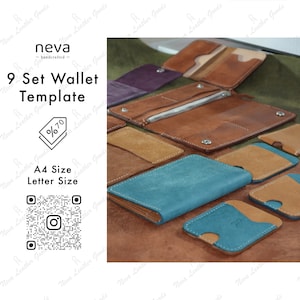 Conjunto de 9 patrones de billetera de cuero, plantilla de billetera en PDF, patrón de billetera de cuero, patrón de tarjetero, patrón de billetera compacta, tarjetero en PDF